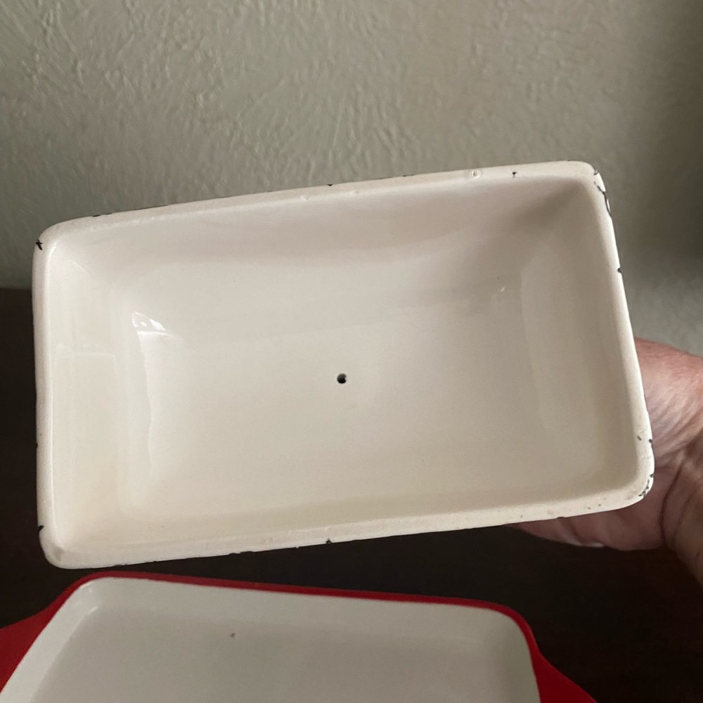 Decorative Ceramic Butter Dish with a Red Lid Knob by Dutch Wax - Picture 7 of 9